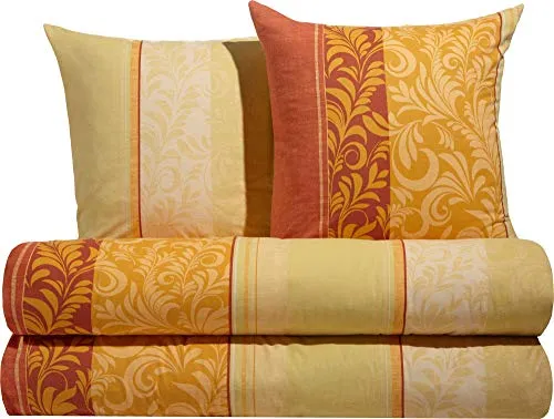 Erwin Müller Flanell Bettwäsche Set mit eleganten Ranken in Gelb-Orange, 80x80 cm / 135x200 cm - Bettwäsche-Set aus 100% Baumwolle, temperaturausgleichend und kuschelig weich. Ideal für gemütliche Nächte mit Reißverschluss für einfachen Bezug.