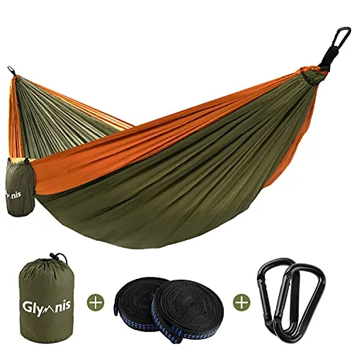 Glymnis Ultraleichte Hängematte aus Nylon, 300 kg, Tragkraft 300 x 200 cm, mit 2 x Nylonriemen und 2 x Karabinerhaken für Camping, Reisen, Outdoor, Garten
