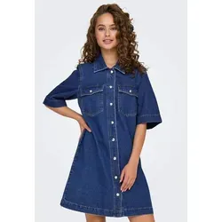 ONLY Jeanskleid in Blau - XS - Kleider - aus reiner Baumwolle, halblange Ärmel, Druckknopfverschluss und praktische Brusttaschen für einen lässigen Look