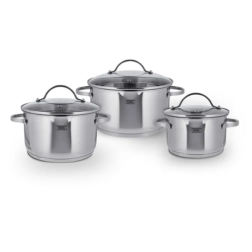 Kochtopf Topfset 3-tlg. 16 20 24 cm | Edelstahl Induktion Ausguss Glasdeckel KHG