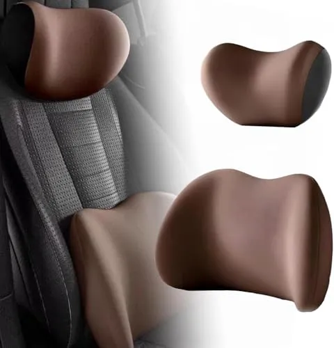 ODIWEN Ergonomische Kopfstütze und Lendenkissen, Memory Foam lordosenstütze Auto, Ergonomisches Lendenwirbelkissen Auto, Lendenkissen Auto, für Bürostühle Autositze(Braun)