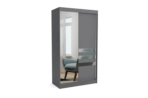 Brent - Kleiderschrank mit Spiegel Henry, 100cm Breit - Kleiderschrank Grau mit modernem Design, großen Spiegeln und hochwertiger laminierten Spanplatte für optimale Funktionalität und Stil im Schlafzimmer.
