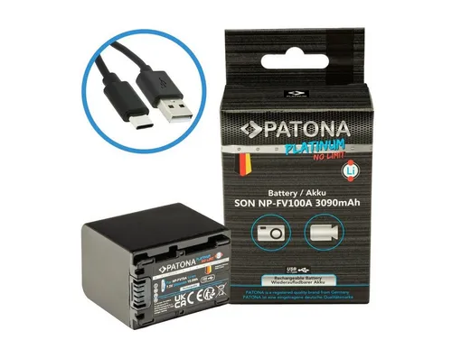 PATONA Platinum NP-FV100A NP-FV100 Akku - 3090mAh mit USB-C Eingang, direkt aufladbar ohne Ladegerät und kompatibel mit Sony Camcordern