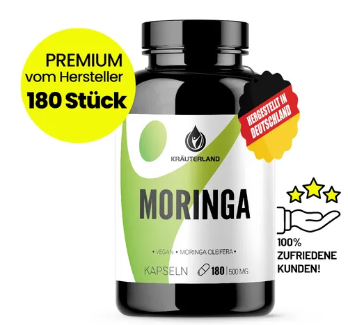 KRÄUTERLAND Moringa Kapseln 180 Stück, vegan mit Moringa Oleifera Blattpluver