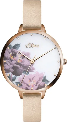 s.Oliver Damen Uhr Armbanduhr Leder SO-3536-LQ - Armbanduhren für Damen, stilvolle Analog-Uhr mit elegantem roten Edelstahl-Gehäuse und 30m Wasserdichtigkeit – ideal für modebewusste Frauen.