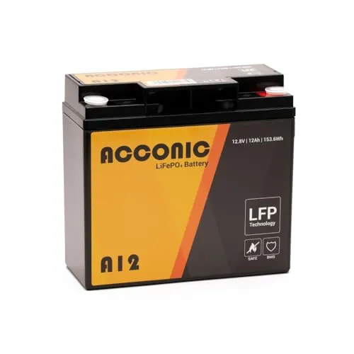 Acconic A12 LiFePO4 - 12V Lithium Versorgungsbatterie 12Ah, hohe Zyklenfestigkeit und schnell ladbar für vielseitige Anwendungen