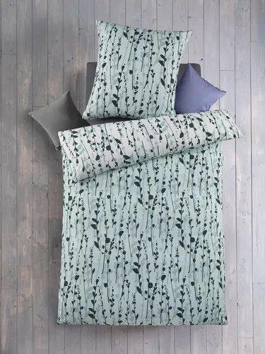 Produktbild Optidream Bettwäsche Set Renforcé 135x200 Baumwolle Fjella-Wende weiss gruen, Renforcé, 2 teilig, Sommer Geschenke Idee Frauen Männer weich sale Reißverschluss Partner
