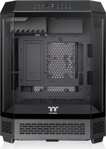 Thermaltake The Tower 600 - Mid Tower Chassis in Schwarz, vertikales Design mit bis zu 420-mm-AIO-Radiator Unterstützung und einfacher Kabelführung