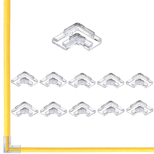 Clearhill 5mm 2Pin 10PCS L-Shape Press-in Assembly COB Led Strip Connectors, Ultra Slim, 90 ° Rechtwinkel Eckverbindungen für Einfarbe 5V / 12V / 24V Lichtstreifen, Transparente Klemme