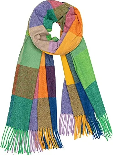 Caspar SC510 Damen XL Fransen Karo Schal - Stylischer XL Schal mit lässigem Karo-Muster, perfekt kombinierbar dank multicolor Design. Hergestellt aus hochwertigem, weichem Material für hohen Tragekomfort. Ideal für den Winter.