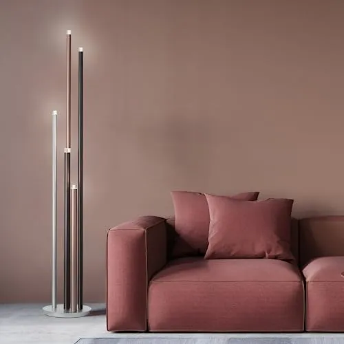 Lightbox LED Stehlampe mit Fußdimmer (stufenlos dimmbar) - moderne Standleuchte - 155 cm Höhe 22 W - 2200 lm - 3000 K - Ø 28 cm - aus Metall/Acryl in Aluminiumfarben/Schwarz/Braun/Kaffeefarben