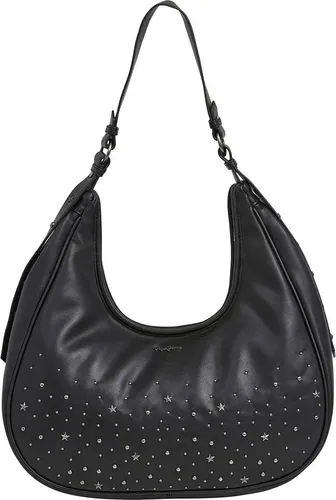 Pepe Jeans Nadia Cluster Schultertasche Schwarz - Stylische Hobo-Tasche mit Reißverschluss, Metallnieten und mehreren Innentaschen. Perfekt für den Alltag und bietet ausreichend Platz für Ihre Essentials.