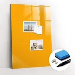 Tulup Magnettafel Dunkelgelb 40x60 cm – Elegante Magnettafel für Büro und Zuhause - Vielseitige Magnettafel aus gehärtetem Glas, ideal zum Organisieren von Notizen und Fotos. Inklusive 5 starken Neodym-Magneten und Marker für kreative Aufgabenplanung.