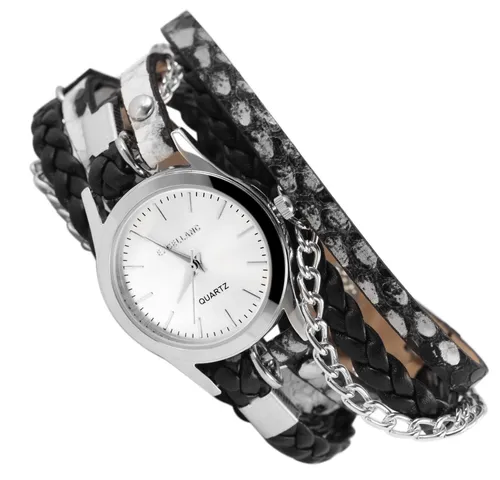 Damenuhr Armbanduhr Wickelarmband Silber Grau Schwarz Steampunk Retro lässig