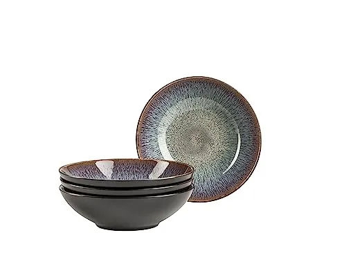 MÄSER Teller tief 17,8 cm - 4er Set, Serie TEONA - Tief-Teller aus hochwertigem Steinzeug mit einzigartigen Farbmustern, mikrowellen- und spülmaschinengeeignet, ideal für den Alltag.