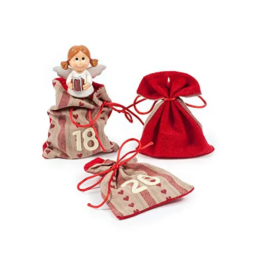 pajoma® Adventskalender zum Befüllen 24 Stoffbeutel Besinnliche Zeit Herzchen bestickt DIY Weihnachtskalender zum Aufhängen mit Schnur & Knöpfen