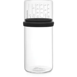 Brabantia International B.V. Brabantia Vorratsglas, mit Messbecher, 1 Liter, Formschöne Vorratsbehälter zum Portionieren, Farbe: Dark Grey 29 02 82