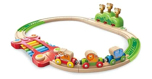 Hape E3825 Kleines Tier-Eisenbahnset - Züge & Schienenfahrzeugspielsets für Kinder, kreatives Spielzeug mit Xylophon-Schiene und tierischem Design, ideal für kleine Entdecker.