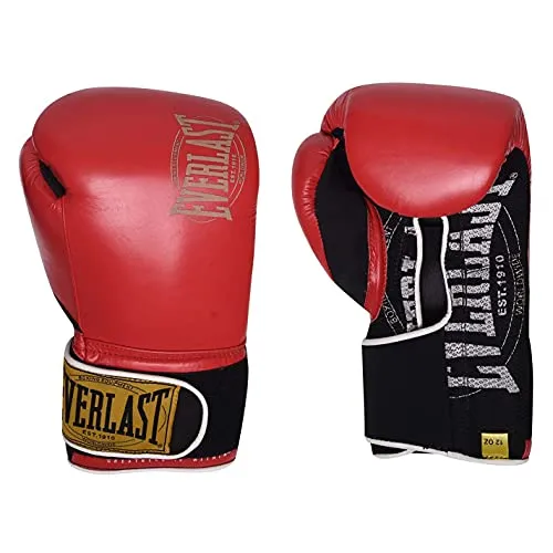 Everlast 1910 Classic 14oz Trainings-Boxhandschuhe Rot, Lederhandschuhe für Sandsack & Pratzen, Klettverschluss, Polsterung, ergonomischer Griff – Original Everlast