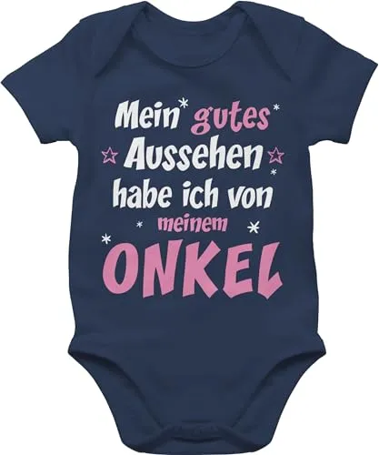 Baby Body Junge - Sprüche - Mein gutes Aussehen Onkel Mädchen - 3/6 Monate - Navy Blau - aussehen...onkel babymode witzig spruch uncle bodys habe ich von meinen strampler mit lustigen sprüchen