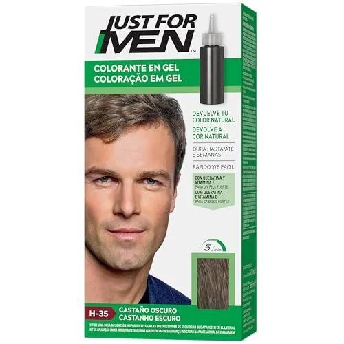 Just For Men Tinte Colorante en Gel, Coloración Masculina, Cubre Las Canas, Devuelve Tu Color Original Para Una Apariencia Natural - Castaño Oscuro H35 (3 Pack)