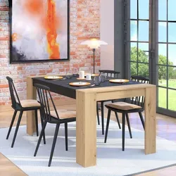 Homestyle4u Esstisch 154x90 cm – Moderner Küchentisch in Schwarz und Eiche - Esstisch für 4 bis 6 Personen, pflegeleichte Melaminharzbeschichtung und modernes Design, ideal für Wohnzimmer und Küche.