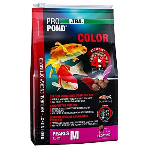JBL ProPond Color Farbfutter für Koi, 1,3 kg - Gartenteichfischfutter für Koi von 35-55 cm, fördert die Färbung und sorgt für gesundes Wachstum mit hochwertigem Protein und Omega-Fettsäuren. Ideal bei 15-25 Grad Wassertemperatur.