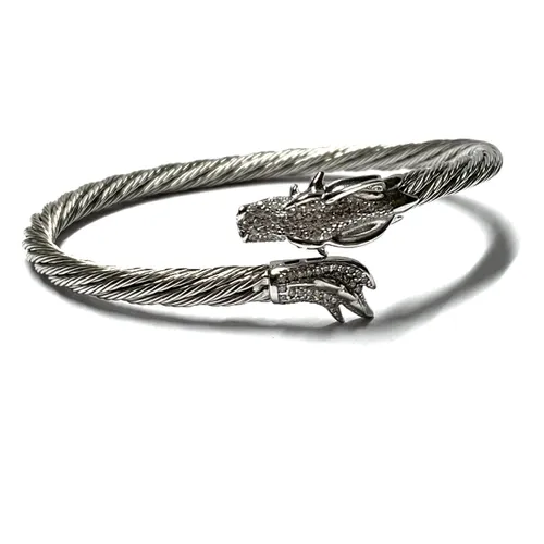 Armreif 925 Silber rhodiniert mit Drachenkopf und Zirkonia