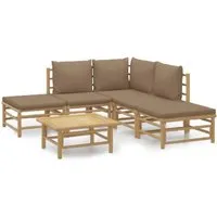 vidaXL 6-tlg. Garten-Lounge-Set mit Kissen Taupe Bambus - Gartenmöbel mit hoher Flexibilität und Komfort - Dieses stilvolle Lounge-Set aus robustem Bambus bietet bequeme Kissen und einen praktischen Tisch für entspannte Stunden im Freien.