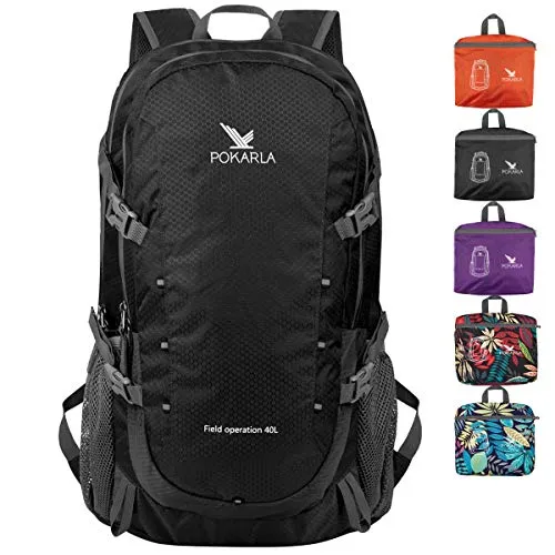 POKARLA Leichter verstaubarer Rucksack, 40 l, Wandern, Tagesrucksack, Walking-Rucksack, faltbar, Camping, Sport, Outdoor, Rucksack für Damen und Herren