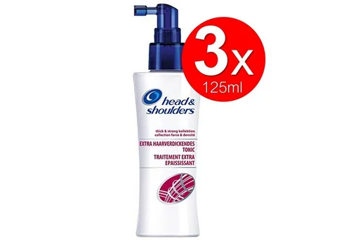 Head & Shoulders Haarspülung Dick und Stark Tonic Shampoo 3x 125ml Volumen Pflegespülung, Anti Schuppen Tonic Shampoo Pflegespülung Spülung kräftiges volles widerstandsfähiges Haar bis an die Haarspitze, 3-tlg., Shampoo Duschgell und Haartonic, Kopfpflege Haarpflege Pflegemittel Volumen volles Haar