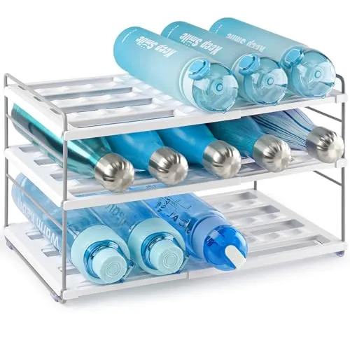 mepure Flaschen Organizer – Ausziehbares & Verstellbares 3‑stufiges Flaschenregal, Metallrahmen mit Anti-Rutsch, Platzsparend für Flaschen, Küche, Kühlschrank, Vorratsraum und Büro