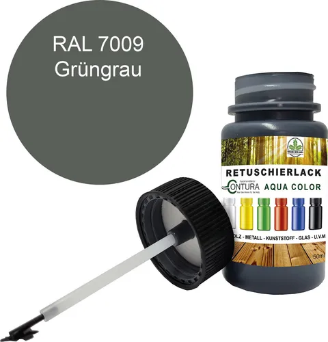 Reparaturlack Lackstift RAL Lack Pinselflasche 50ml. Farbe Holz Metall Möbel Auto Bad Retuschierlack - RAL 7009 Grüngrau