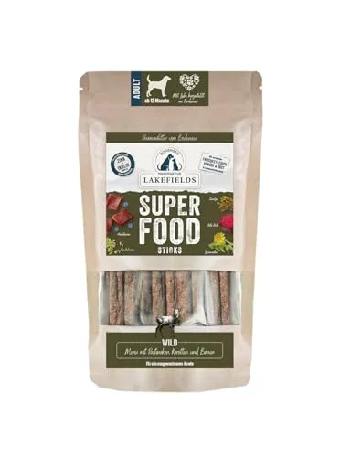 Lakefields SUPERFOOD Sticks | Premium Hundeleckerli vom Hirsch | 61% Fleisch | 130g | Getreidefreie & nährstoffreiche Hunde Snacks | Pastinaken, Birne & Rote Beete | Entwickelt mit Tierärzten