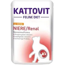 Kattovit Niere/Renal Huhn 85g Beutel - Spezialfutter für Katzen mit Nierenproblemen, unterstützt die Ernährung und sorgt für eine ausgewogene Nährstoffversorgung.