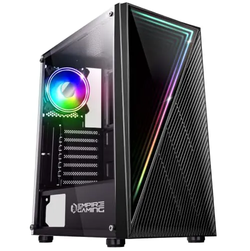 Empire Gaming – PC-Gehäuse Gamer Crystal – ARGB Mittelgroßer Tower ATX, Micro ATX und ITX – 3D-Spiegel-Effekt – Lüfter RGB adressierbar 1 x 120 mm 3 Pin/ 5 Volt LEDs und 1 x 120 mm Standard – Schwarz