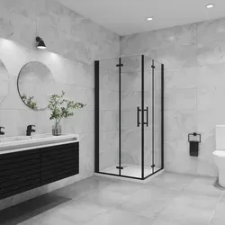 Schwarz Falttür Eckdusche 90x90cm H.185cm mit NANO ESG Glas