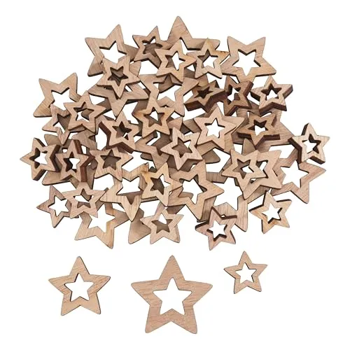 VBS Streuteile Sterne-Mix, 48 Stück, Natur, ca. 3-4 cm, Holzsterne, Weihnachtsdeko, Basteln, DIY, Streudeko, Tischdeko
