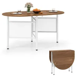 COSTWAY Klappbarer Esstisch für 6-8 Personen, oval, platzsparend, 150x80 cm (Natur+Weiß) - Vielseitiger Klapptisch mit 3-in-1 Nutzung: für bis zu 8 Personen beim Essen, als kompakter Schreibtisch oder elegante Konsole. Robuster Metallrahmen und verstellbare Füße sorgen für Stabilität und einfachen Einsatz in kleinen Räumen.