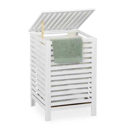Wäschetruhe Wäschebehälter mit Deckel - Wäschekorb in Weiß, freistehend mit 40-75 L Kapazität, ideal für drinnen, sorgt für Ordnung und Stil im Schlafzimmer oder Bad.