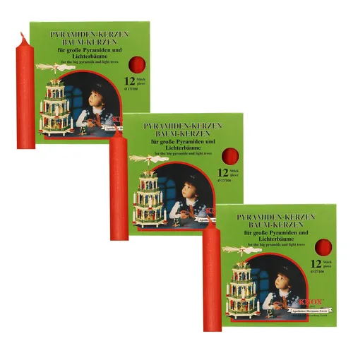 Knox Pyramidenkerzen rot, 3er Pack (3 x 12 Stück), Größe: ca. 17 x 100 mm