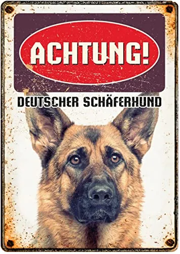 Plenty Gifts Blechschild Achtung! Deutscher Schäferhund Retro Deko Hund 210x148