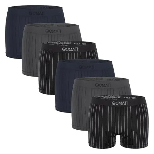 Gomati Herren Seamless Pants (6er Pack) - Nahtlose Boxershorts aus Microfaser-Elasthan - 6er Pack Herren Boxershorts ohne Seitennähte für höchsten Komfort. Der weiche Taillenbund sorgt für sicheren Halt. Atmungsaktiv und schnell trocknend, ideal für den täglichen Einsatz.