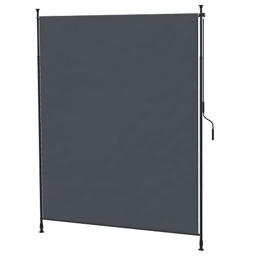 Outsunny Senkrechtmarkise - 200 x 215-305 cm - grau - Außenanbau: Schützen Sie Ihren Entspannungsbereich vor Sonne und UV-Strahlen mit dieser robusten, langlebigen Markise, die einfach manuell mit einer Kurbel bedient wird.