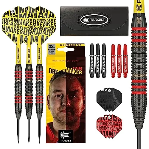 Target Darts Unisex-Adult Dimitri Van den Bergh Dream Maker Steeldarts-Set Dartpfeile, Schwarz, Gelb and Roter, 22G