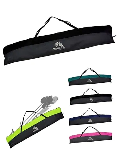 BAMBINIWELT Skitasche Kinder - Skisack für Ski, Skistöcke & Handschuhe -Skibag aus wasserdichtem Cordura - Skicover mit Zwei-Reißverschluss, Namensfeld & Tragegriffen-(schwarz/schwarz, 145cm)