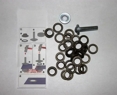 15 Ösen mit Scheiben 11 mm altmessing antik inkl. Werkzeug 641379