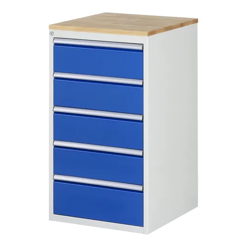 Rau Schubladenschrank Buche-Top mit 5 Schubladen - Hängeregistratur- & Schubladenschrank, robust und umweltfreundlich mit Buche-Massiv-Arbeitsplatte, ideal für langlebige Büromöbel.