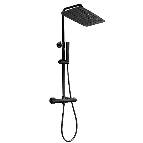 JOHO Thermostat Duschsystem mit XXL Kopfbrause in schwarz von JOHO