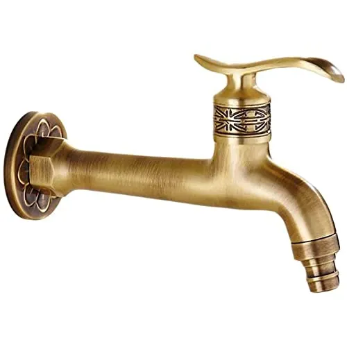 Zibaobeter Langer Griff Antique Messing Wasserhahn Kaltwasser Badezimmer Mopp Pool Waschmaschine Garten Dekoration